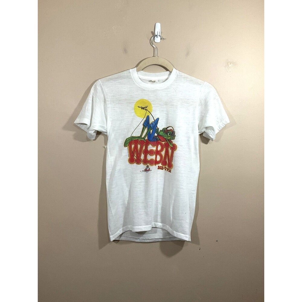 VTG Mens WEBN 102.7 FM Radio Station Fishing Frog T-Shirt S White 80s Cincinnati